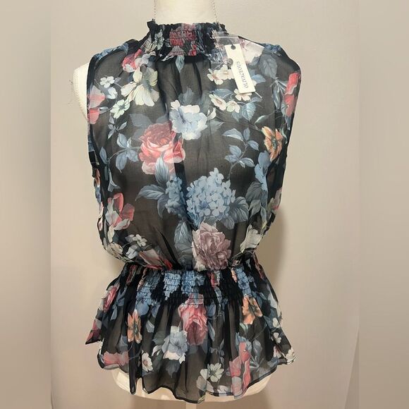 NWT Anthropologie Olivaceous floral sheer sleeveless blouse with stretch large - Picture 2 of 8